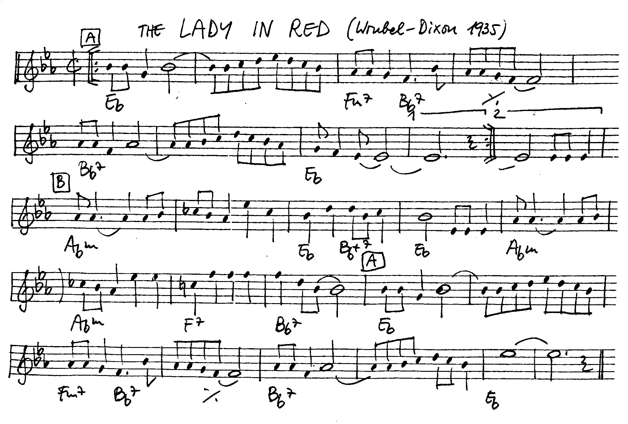 the lady in red free jazz leadsheet - Courtesy of the Jungle Jazz Band